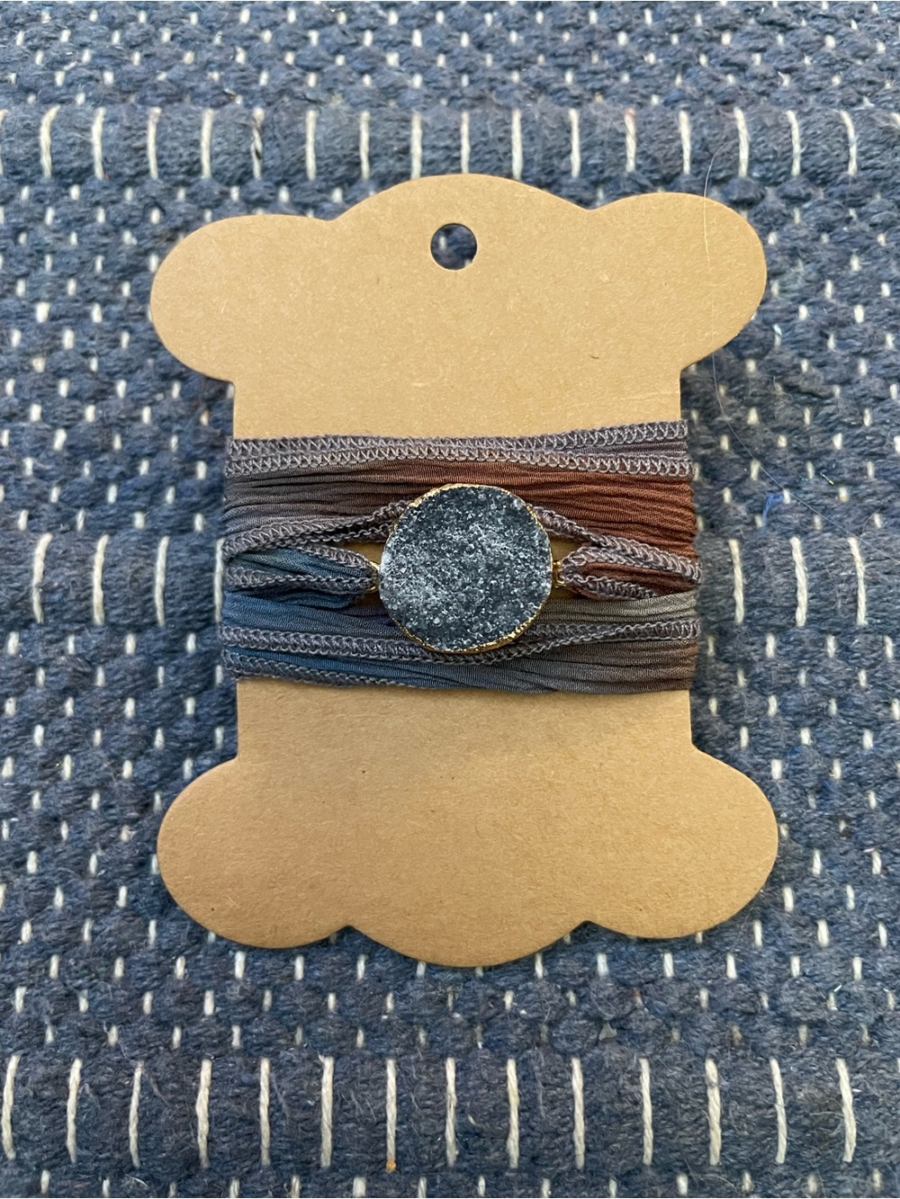 Gray Druzy Multi-Strip Wrap Bracelet with Brown Accents